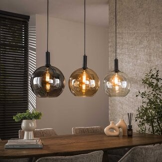 PS-Collection Hanglamp Glas Metaal Zwart 3-Lichts - Sfera Tricolore