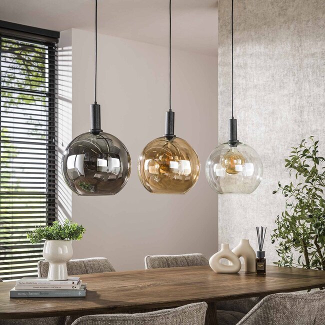 Hanglamp Glas Metaal Zwart 3-Lichts - Sfera Tricolore