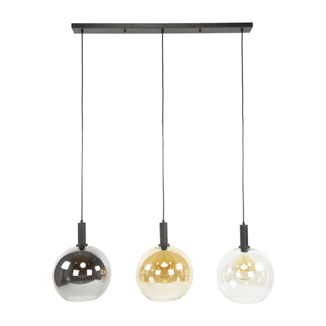 Hanglamp Glas Metaal Zwart 3-Lichts - Sfera Tricolore