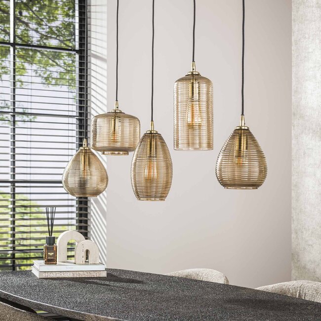 Hanglamp Smoke Bruin Glas 5 Lichtpunten - Stripe