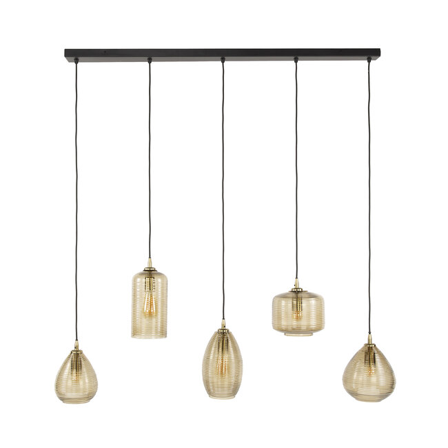 PS-Collection Glazen Hanglamp Stripe - Smoke Bruin - 5-Lichts - Horizontaal - 126 cm