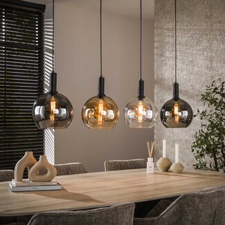 PS-Collection Hanglamp Amber Glas Chroom 4 Lichtpunten - Sfera