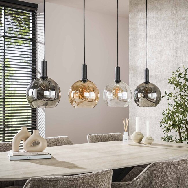 Hanglamp Amber Glas Chroom 4 Lichtpunten - Sfera