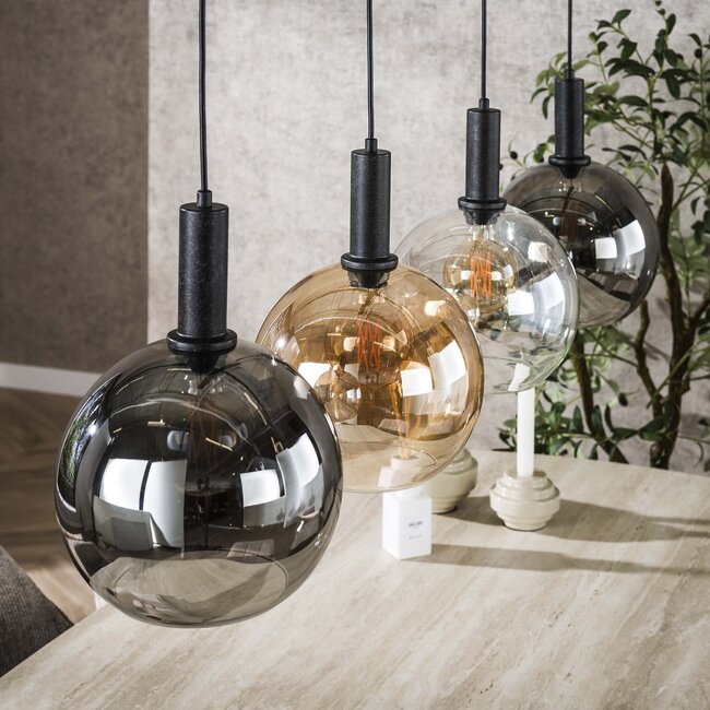 Hanglamp Amber Glas Chroom 4 Lichtpunten - Sfera