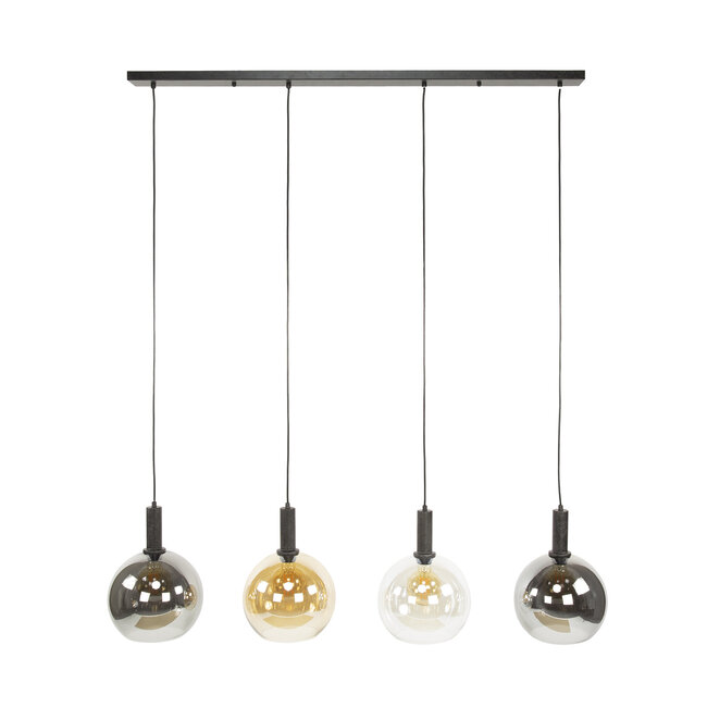 Hanglamp Amber Glas Chroom 4 Lichtpunten - Sfera