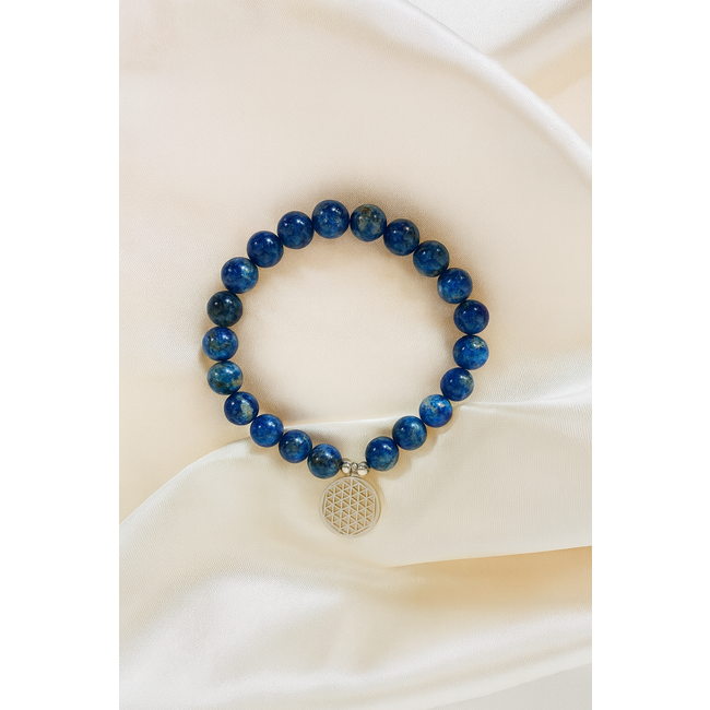 Lapis Lazuli Edelsteen Armband met Bloem des Levens Bedel