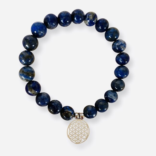 Lapis Lazuli Edelsteen Armband met Bloem des Levens Bedel
