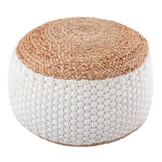 Jute Poef Rond - Naturel Wit - Handgemaakt