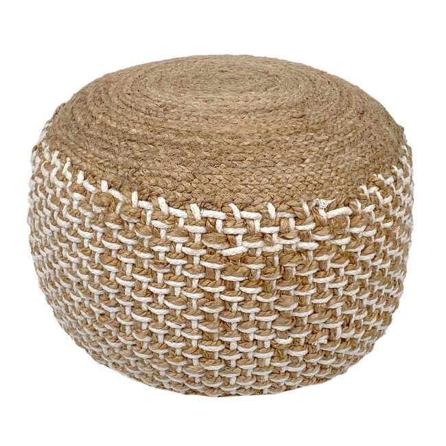 Jute Poef Rond - Naturel of Naturel Wit - Handgemaakt