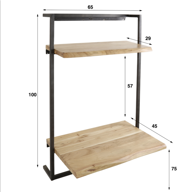 Wandbureau Wandplank Acaciahout Metaal - Air Solid