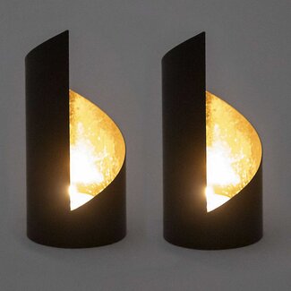 Theelichthouders - Set van 2 - Zwart & Goud - Cilindervorm