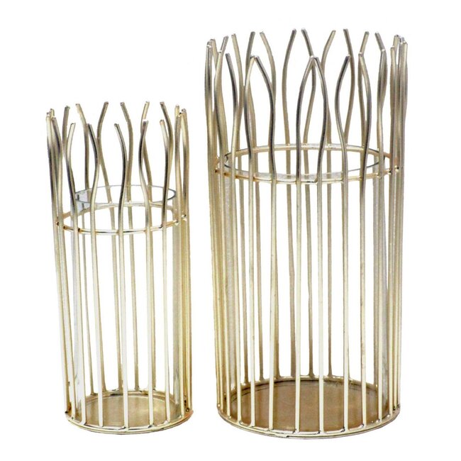 Gouden Windlichten - Set van 2 - Aluminium & Glas
