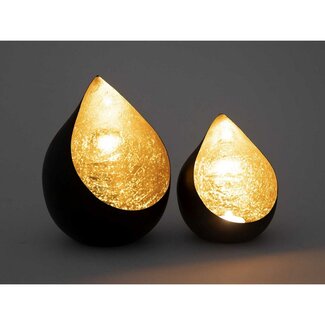 Theelichthouders - Set van 2 - Zwart & Goud - Druppelvorm