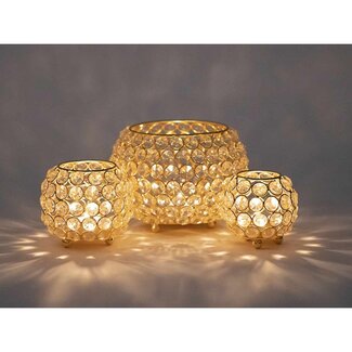 Waxinelichthouder Kristal - Set van 3 - Goud of Zilver - Glansmetaal