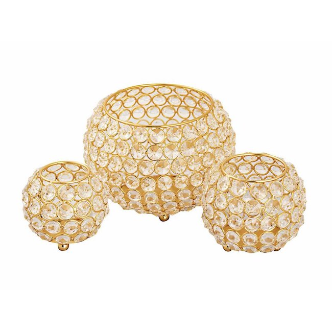 Waxinelichthouder Kristal - Set van 3 - Goud of Zilver - Glansmetaal