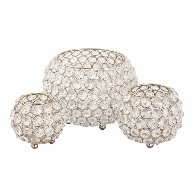 Waxinelichthouder Kristal - Set van 3 - Goud of Zilver - Glansmetaal