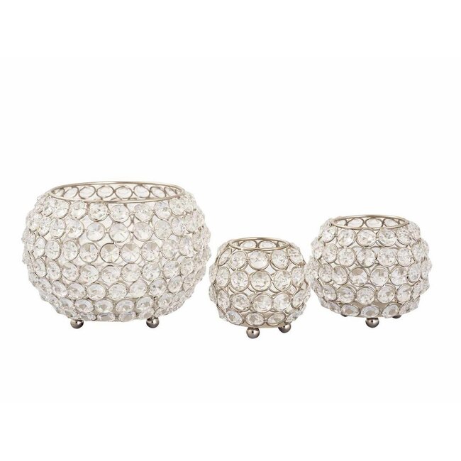 Waxinelichthouder Kristal - Set van 3 - Goud of Zilver - Glansmetaal