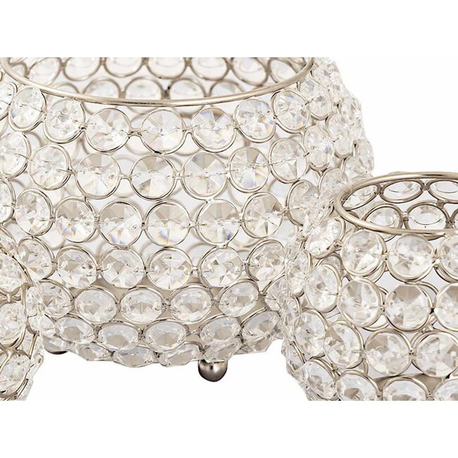 Waxinelichthouder Kristal - Set van 3 - Goud of Zilver - Glansmetaal