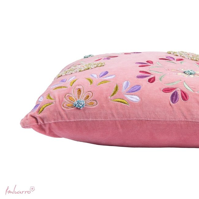 Imbarro Sierkussen Sofia - Velvet - Roze - Bloemenborduur