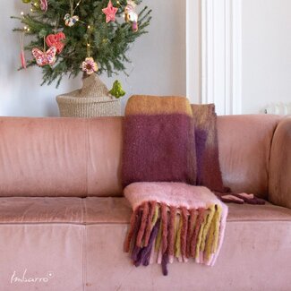 Imbarro Plaid Lynn Blocks - Wolmix - Multi Roze - Franjes