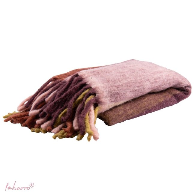 Imbarro Plaid Lynn Blocks - Wolmix - Multi Roze - Franjes