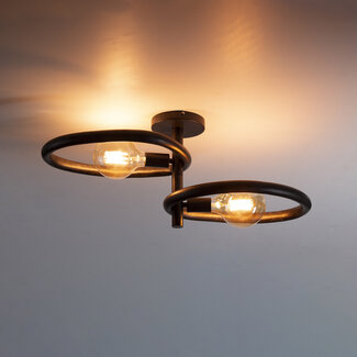 PS-Collection Plafondlamp Artic Zwart Metaal 2 Lichtpunten - Pebble