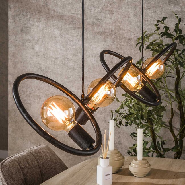 Hanglamp Metaal Artic Zwart 4 Lichtpunten - Loop