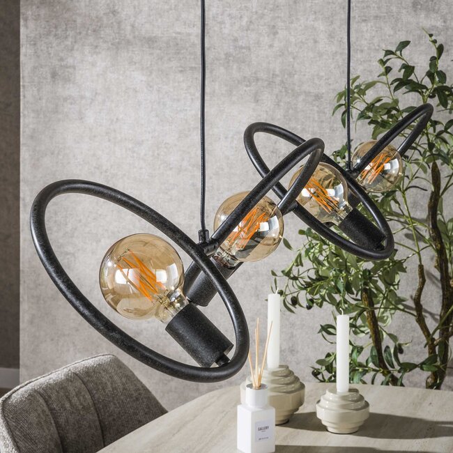 Hanglamp Metaal Artic Zwart 4 Lichtpunten - Loop