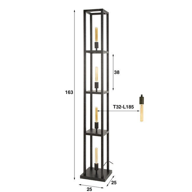 PS-Collection Vloerlamp Quadra - Artic Zwart Metaal - 4-lichts