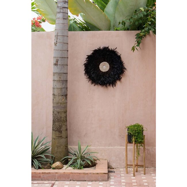 Wanddecoratie Coastal Juju - Veren/Schelpen - Zwart - Ø60 cm
