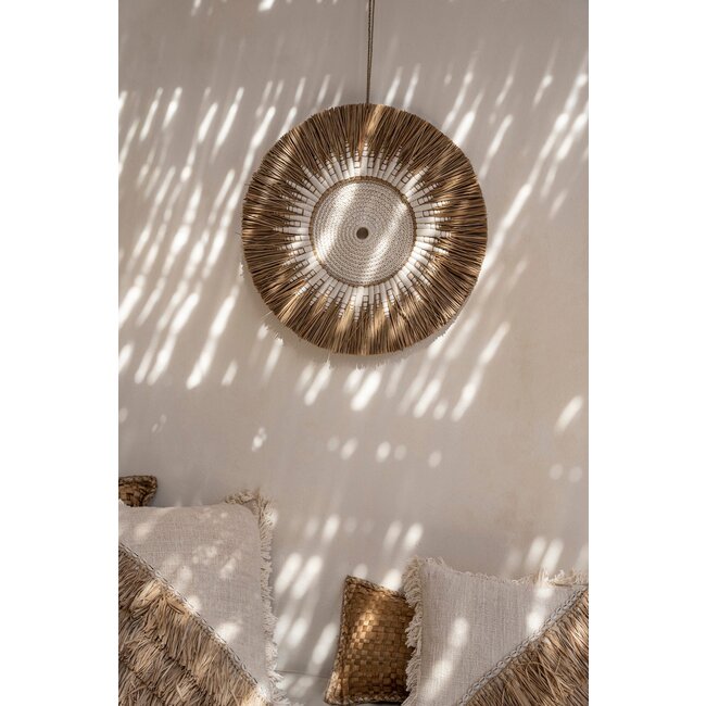 Raffia Macramé Wanddecoratie - Wit/Naturel - Ø60 cm