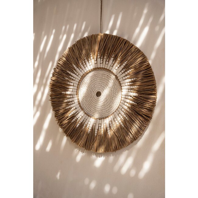 Raffia Macramé Wanddecoratie - Wit/Naturel - Ø60 cm