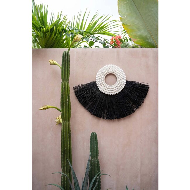 Shell Alang Alang Wanddecoratie - Raffia/Schelpen - Zwart - 86x62 cm