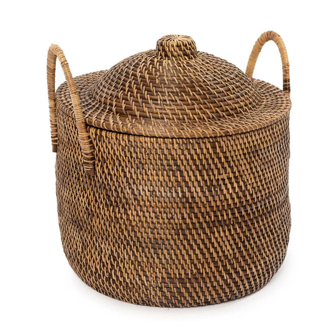 Mand met Deksel & Handvatten - Rotan - Naturel Bruin - 40x40x39 cm