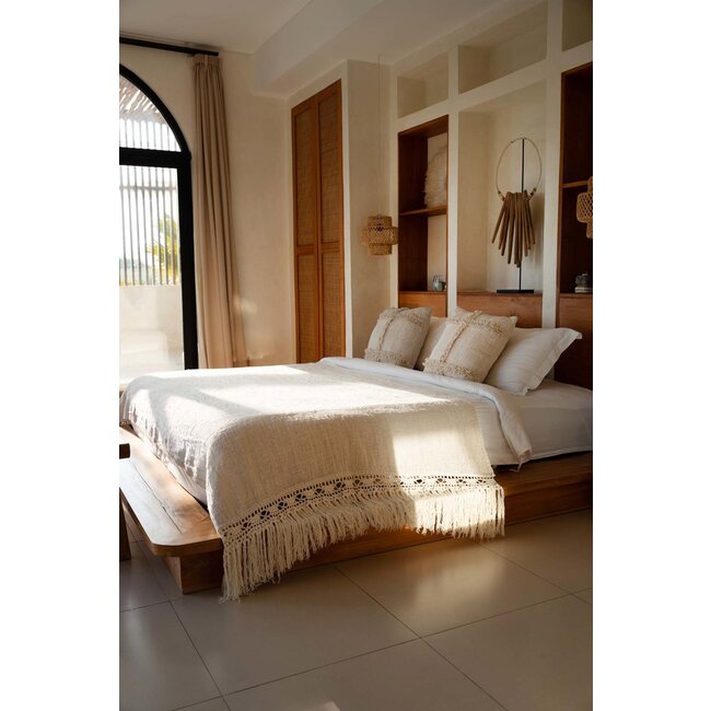 Bedsprei met Franjes - 270x135 cm - Naturel - Katoen - Handgeweven