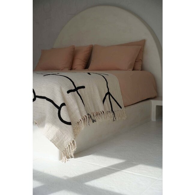 Bedsprei van katoen - Beige/Zwart - 128x240 cm