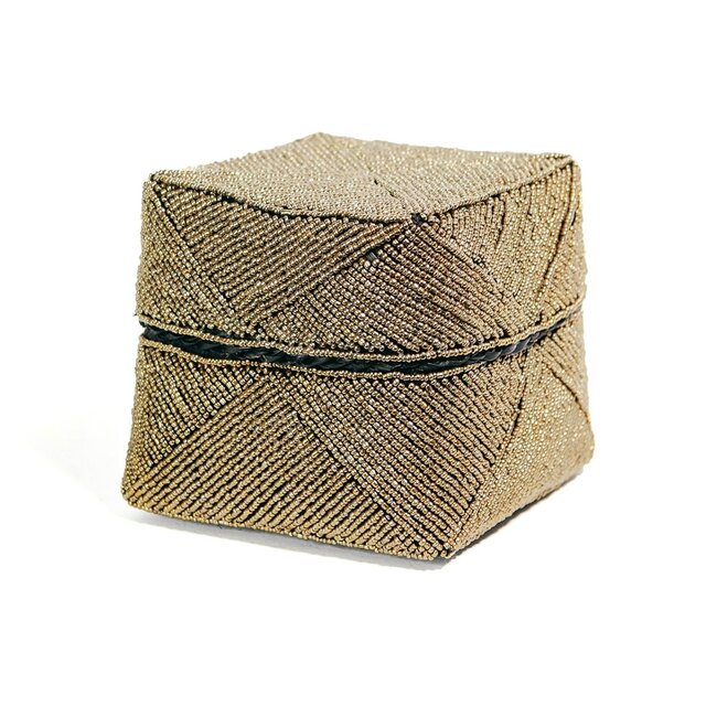 Opbergmand - Bamboe en Kralen - Goud - 20x20 cm