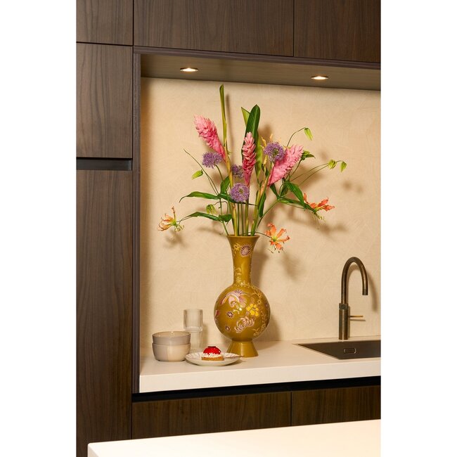 Keramieken Vaas Oker met Vogel- en Bloemenmotief - Klassiek Exotisch