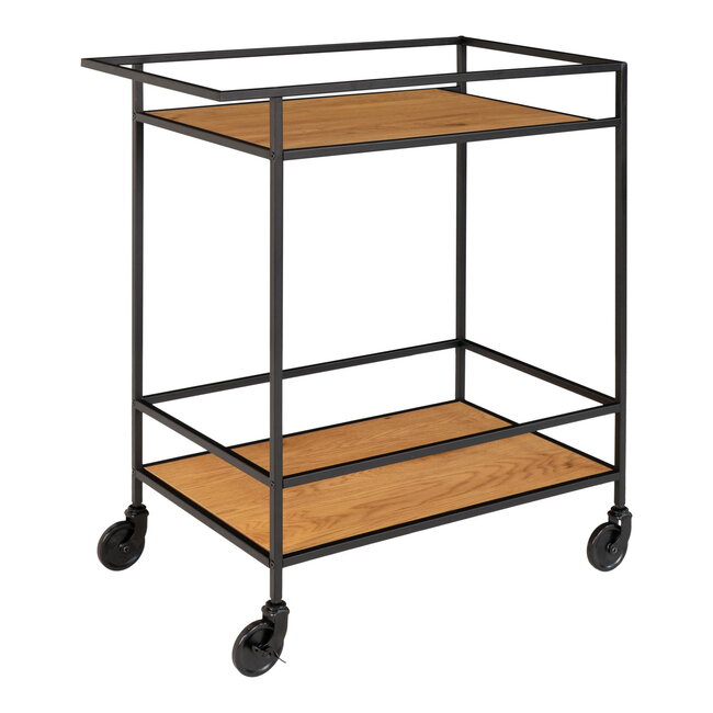 Bar Trolley Zwart Frame - 2 Planken Eiken Look
