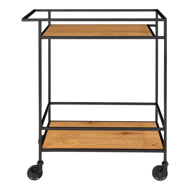 Bar Trolley Zwart Frame - 2 Planken Eiken Look