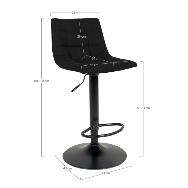 Barkruk Set van 2 Zwart Velvet Verstelbaar - House