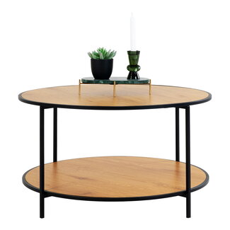 Industriële Salontafel Rond Houtlook Zwart Frame