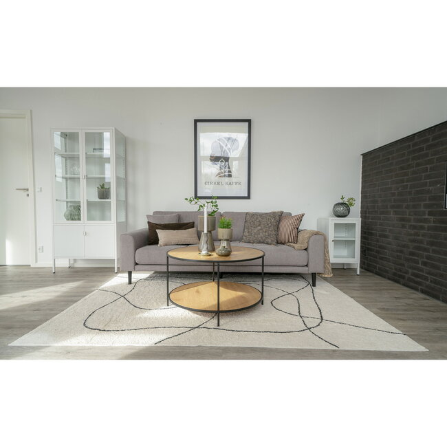Industriële Salontafel Rond Houtlook Zwart Frame