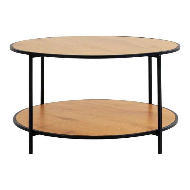 Industriële Salontafel Rond Houtlook Zwart Frame