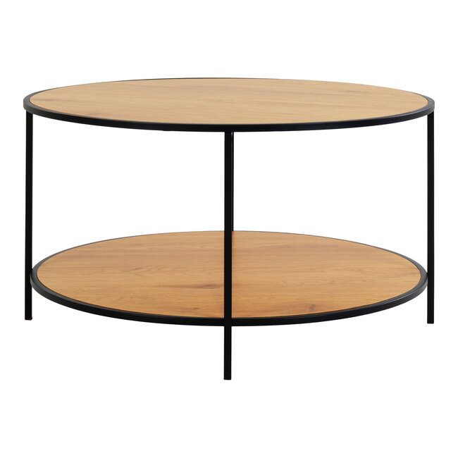 Industriële Salontafel Rond Houtlook Zwart Frame