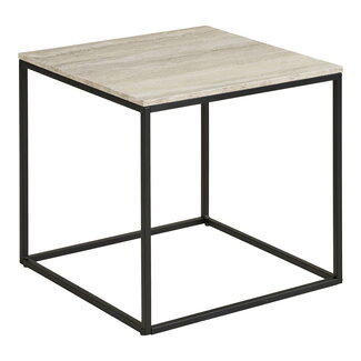 Bijzettafel Travertin Look Zwart Metaal Vierkant