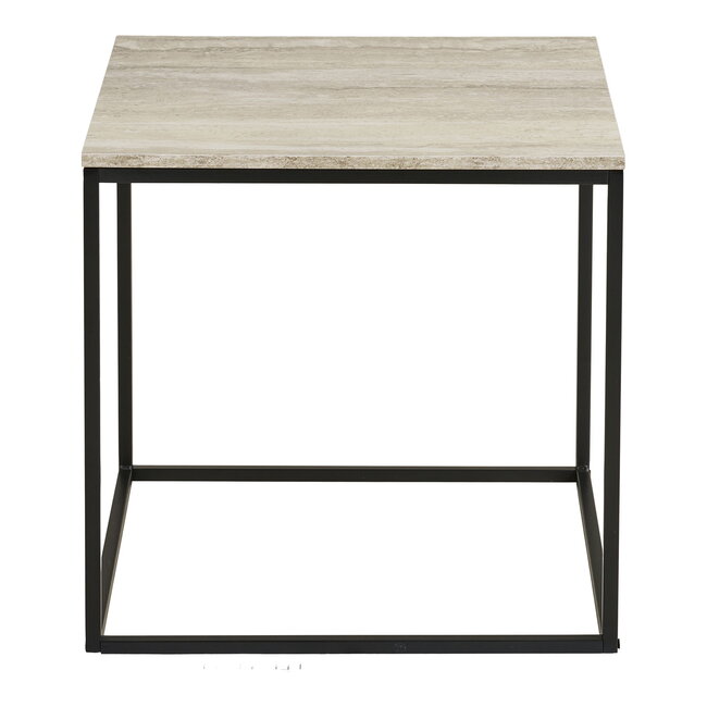 Bijzettafel Travertin - Zwart Frame VierkantBijzettafel Travertin Look Blad - Zwart Frame Vierkant