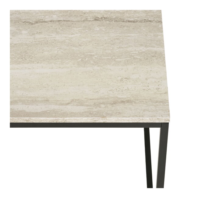 Bijzettafel Travertin - Zwart Frame VierkantBijzettafel Travertin Look Blad - Zwart Frame Vierkant
