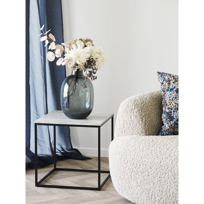 Bijzettafel Travertin - Zwart Frame VierkantBijzettafel Travertin Look Blad - Zwart Frame Vierkant