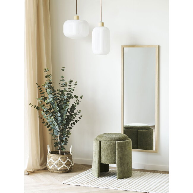 Poef Groen Rond - Stoffen Poef met Houten Basis